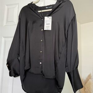 Zara Women's Black Button Down Satin Shirt